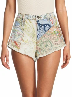 Women Etro Paisley Frayed High Rise Denim Shorts