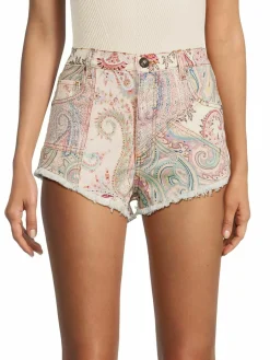 Women Etro Paisley Patchwork Denim Shorts