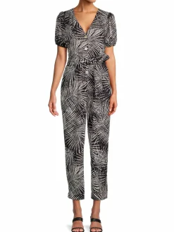 Women Kensie Palm Print Belted Jumpsuit