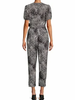 Women Kensie Palm Print Belted Jumpsuit