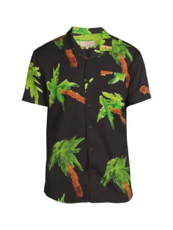 Negative Space Casual Button-Down Shirts|Palm Tree Camp Shirt Black