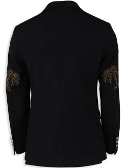 Palm Angels Blazers & Sportcoats|Palm Tree Embroidered Double Breasted Blazer Navy Blue