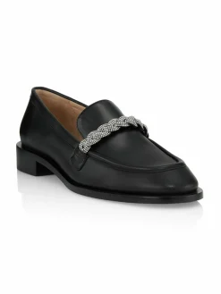 Stuart Weitzman Palmer Crystal-Embellished Leather Loafers