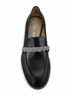 Stuart Weitzman Palmer Crystal-Embellished Leather Loafers