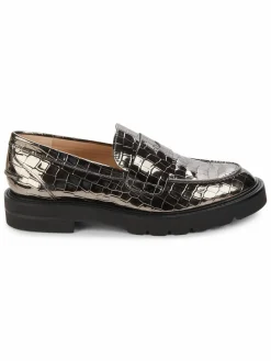 Stuart Weitzman Parker Croc-Embossed Chunky Penny Loafers