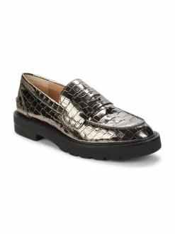 Stuart Weitzman Parker Croc-Embossed Chunky Penny Loafers