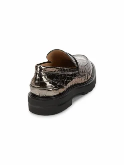 Stuart Weitzman Parker Croc-Embossed Chunky Penny Loafers