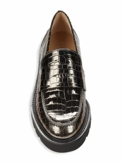 Stuart Weitzman Parker Croc-Embossed Chunky Penny Loafers