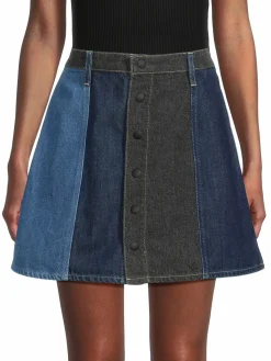 Women AG Jeans Patchwork Denim A-Line Mini Skirt