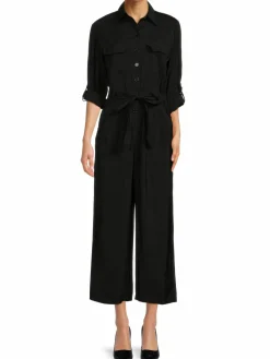 Women Max Studio Peachskin Belted Cropped Jumpsuit