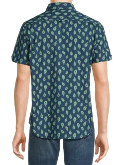 Ben Sherman Casual Button-Down Shirts|Peacock Feather Print Shirt Moonlight