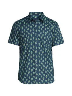Ben Sherman Casual Button-Down Shirts|Peacock Feather Print Shirt Moonlight