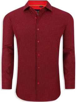 Azaro Uomo Casual Button-Down Shirts|Performance Slim Fit Patterened Button Down Shirt Red