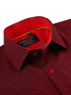 Azaro Uomo Casual Button-Down Shirts|Performance Slim Fit Patterened Button Down Shirt Red