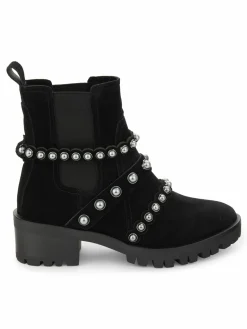 Karl Lagerfeld Paris Pia Faux Pearl Studded Suede Chelsea Boots