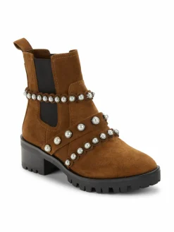 Karl Lagerfeld Paris Pia Faux Pearl Studded Suede Chelsea Boots