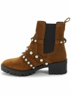 Karl Lagerfeld Paris Pia Faux Pearl Studded Suede Chelsea Boots