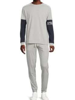 cavalli CLASS Loungewear, Sleepwear & Robes|2-Piece Colorblock T Shirt & Pants Pajama Set Grey