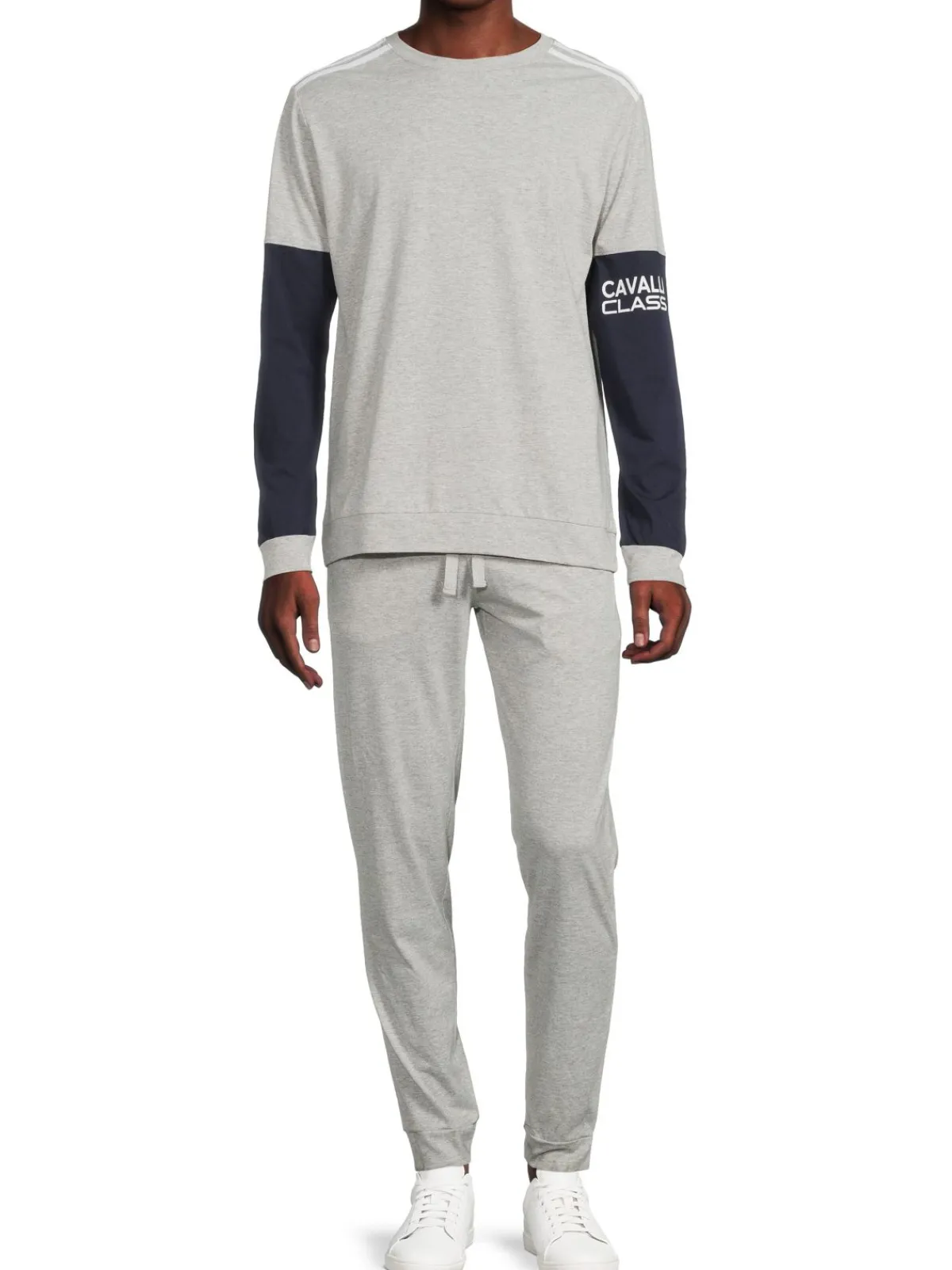 cavalli CLASS Loungewear, Sleepwear & Robes|2-Piece Colorblock T Shirt & Pants Pajama Set Grey