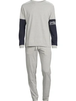 cavalli CLASS Loungewear, Sleepwear & Robes|2-Piece Colorblock T Shirt & Pants Pajama Set Grey