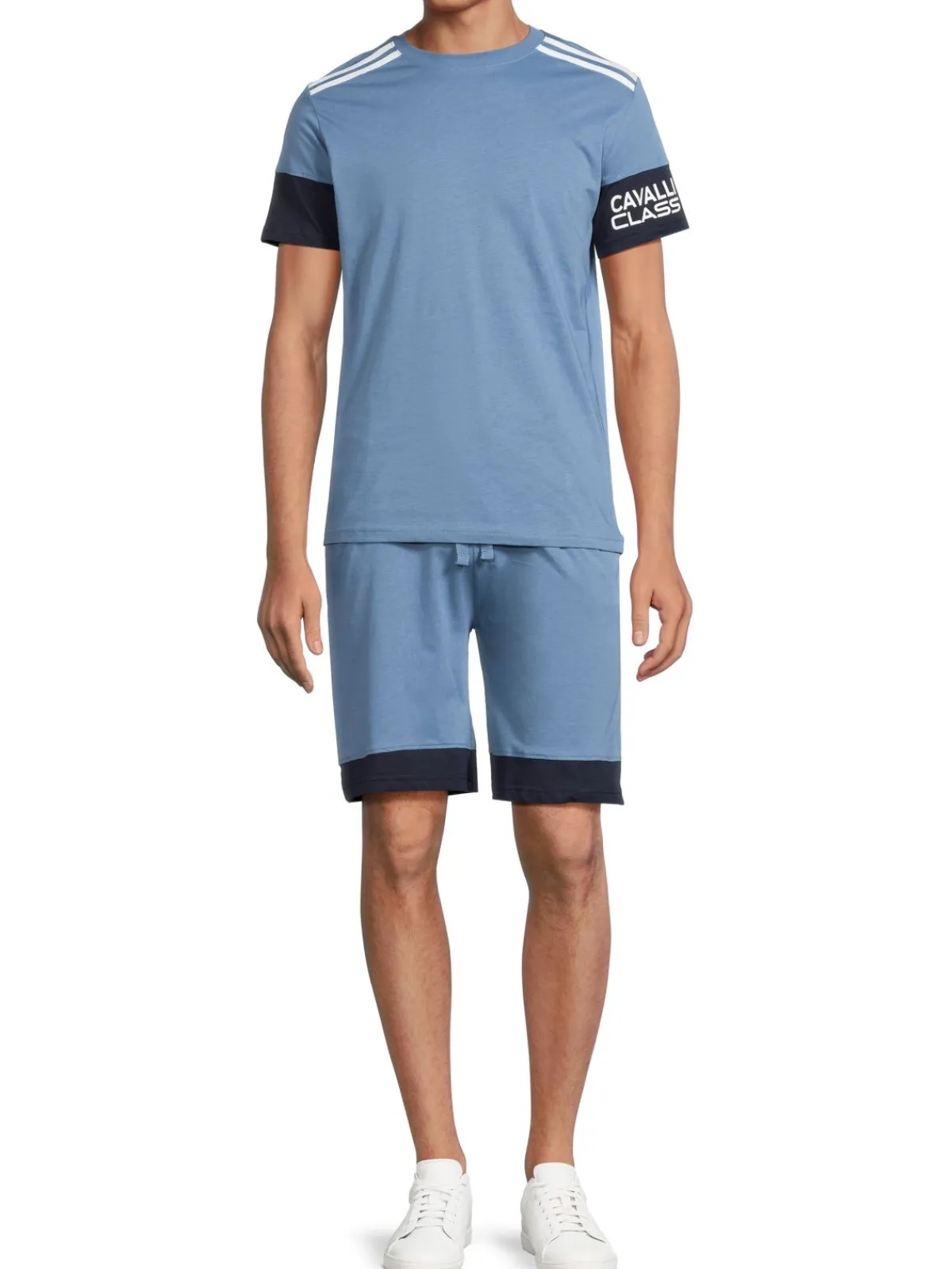 cavalli CLASS Loungewear, Sleepwear & Robes|2-Piece Colorblock T Shirt & Shorts Pajama Set Blue