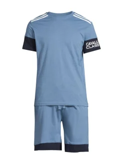 cavalli CLASS Loungewear, Sleepwear & Robes|2-Piece Colorblock T Shirt & Shorts Pajama Set Blue