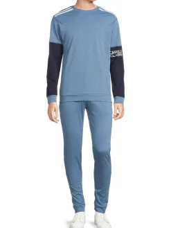 cavalli CLASS Loungewear, Sleepwear & Robes|2-Piece Colorblock T Shirt & Pants Pajama Set Blue