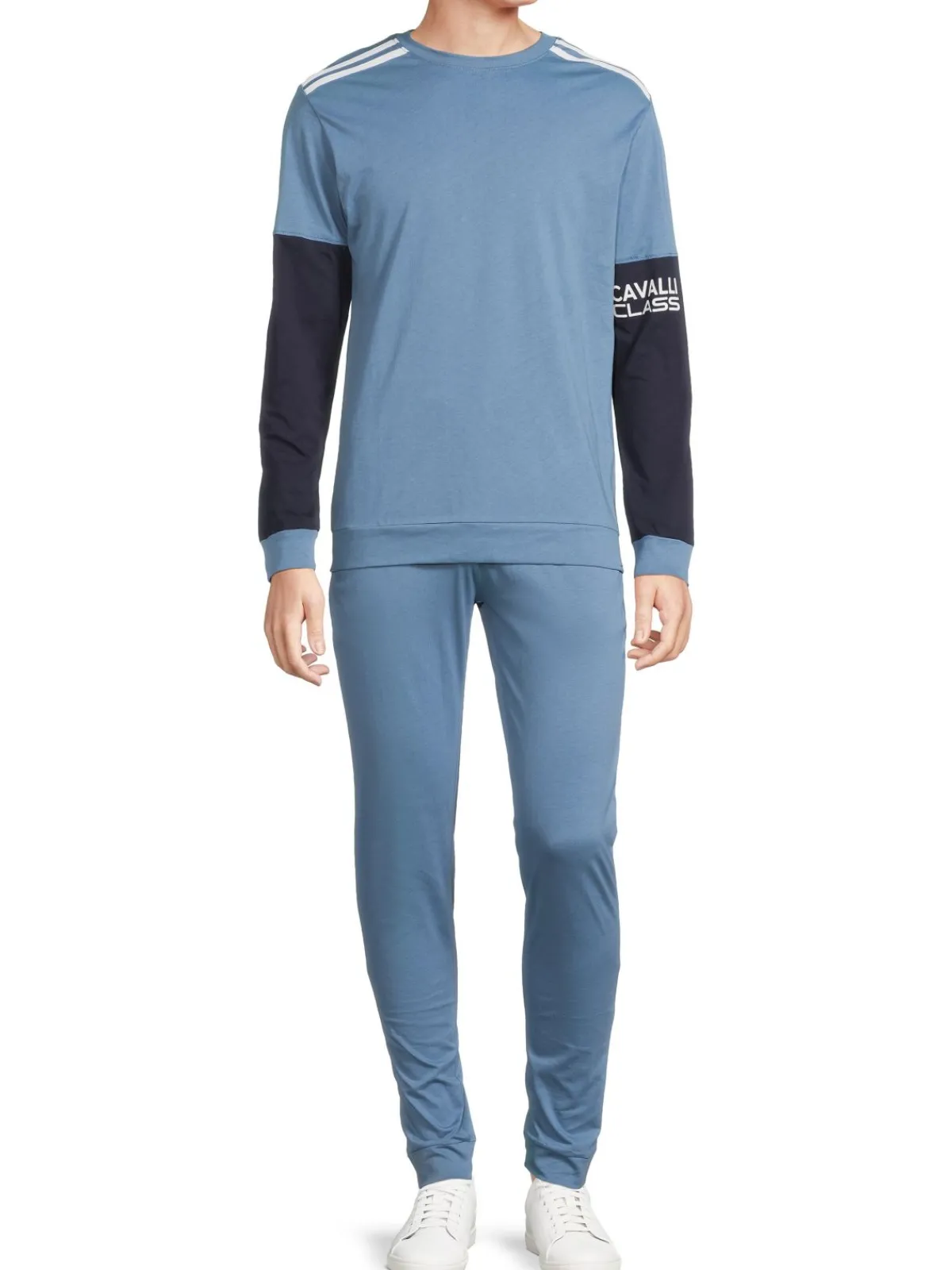 cavalli CLASS Loungewear, Sleepwear & Robes|2-Piece Colorblock T Shirt & Pants Pajama Set Blue