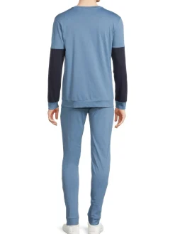 cavalli CLASS Loungewear, Sleepwear & Robes|2-Piece Colorblock T Shirt & Pants Pajama Set Blue