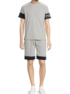 cavalli CLASS Loungewear, Sleepwear & Robes|2-Piece Colorblock T Shirt & Shorts Pajama Set Grey