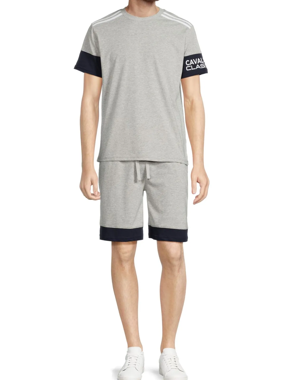 cavalli CLASS Loungewear, Sleepwear & Robes|2-Piece Colorblock T Shirt & Shorts Pajama Set Grey