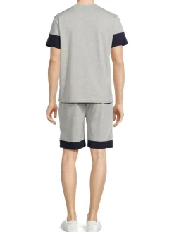 cavalli CLASS Loungewear, Sleepwear & Robes|2-Piece Colorblock T Shirt & Shorts Pajama Set Grey