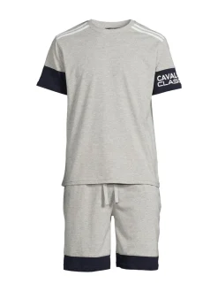 cavalli CLASS Loungewear, Sleepwear & Robes|2-Piece Colorblock T Shirt & Shorts Pajama Set Grey