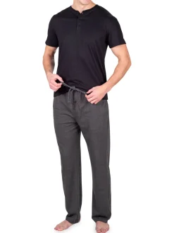 SLEEPHERO Loungewear, Sleepwear & Robes|2-Piece Henley & Pants Pajama Set Charcoal
