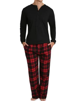 SLEEPHERO Loungewear, Sleepwear & Robes|2-Piece Henley Tee & Buffalo Check Pants Pajama Set Red