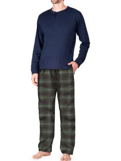SLEEPHERO Loungewear, Sleepwear & Robes|2-Piece Henley Tee & Flannel Pants Pajama Set Blue