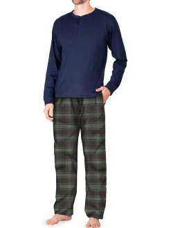 SLEEPHERO Loungewear, Sleepwear & Robes|2-Piece Henley Tee & Flannel Pants Pajama Set Blue