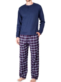SLEEPHERO Loungewear, Sleepwear & Robes|2-Piece Henley Tee & Flannel Pants Pajama Set Blue