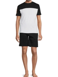 cavalli CLASS Loungewear, Sleepwear & Robes|2-Piece Lightning Bolt Logo Tee & Shorts Set Black