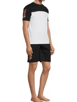cavalli CLASS Loungewear, Sleepwear & Robes|2-Piece Lightning Bolt Logo Tee & Shorts Set Black