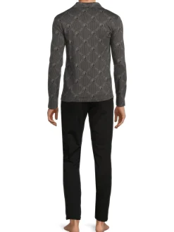 cavalli CLASS Loungewear, Sleepwear & Robes|2-Piece Lion Logo Shirt & Pajama Set Black
