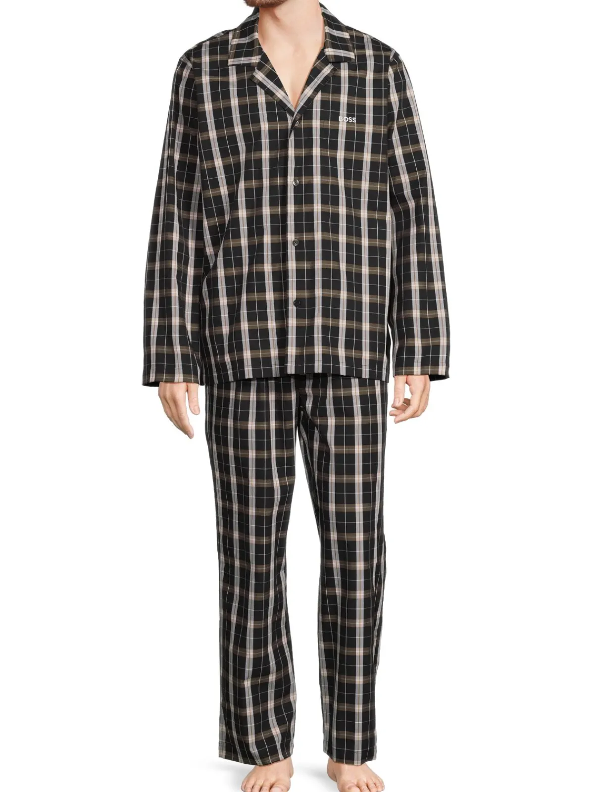 BOSS Loungewear, Sleepwear & Robes|2-Piece Plaid Check Pajama Set Black Beige