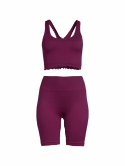Women 90 Degree by Reflex 2-Piece Ribbed Crop Top & Shorts Set