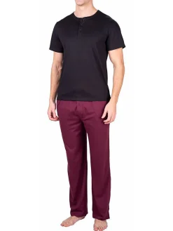 SLEEPHERO Loungewear, Sleepwear & Robes|2-Piece Short Sleeve Henley & Pants Pajama Set Maroon