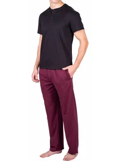 SLEEPHERO Loungewear, Sleepwear & Robes|2-Piece Short Sleeve Henley & Pants Pajama Set Maroon