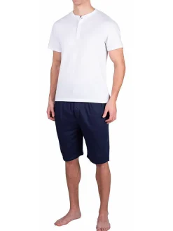 SLEEPHERO Loungewear, Sleepwear & Robes|2-Piece Short Sleeve Henley & Shorts Pajama Set Navy