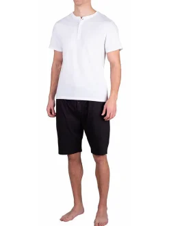 SLEEPHERO Loungewear, Sleepwear & Robes|2-Piece Short Sleeve Henley & Shorts Pajama Set Black