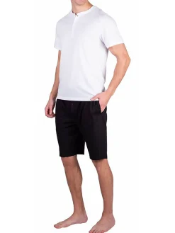 SLEEPHERO Loungewear, Sleepwear & Robes|2-Piece Short Sleeve Henley & Shorts Pajama Set Black