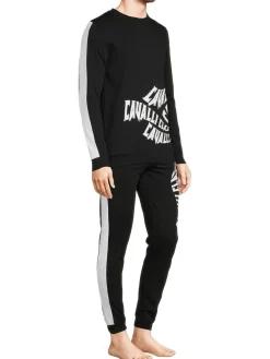 cavalli CLASS Loungewear, Sleepwear & Robes|2-Piece Warped Logo Sweatshirt & Joggers Set Black