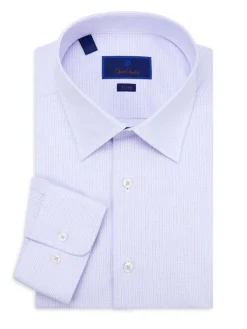 David Donahue Dress Shirts|Pinstripe Point Collar Dress Shirt Lilac